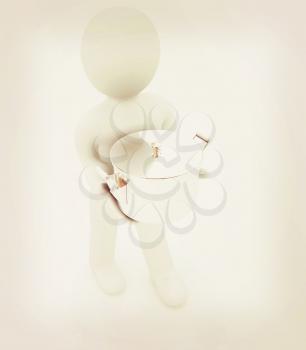 3d man with tableware on a white background. 3D illustration. Vintage style.