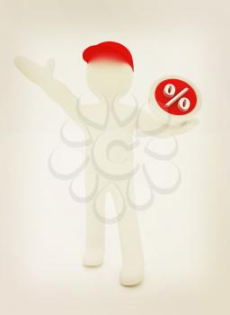 Best percent! 3d man in a red peaked cap keeps the most beneficial interest! On a white background. 3D illustration. Vintage style.
