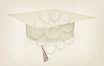 White graduation hat on a white background. 3D illustration. Vintage style.