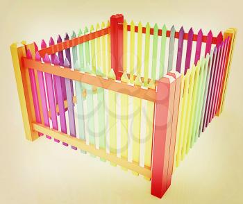 Colorfull glossy fence on a white background. 3D illustration. Vintage style.