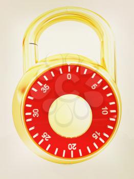 Illustration of security concept with metal locked combination pad lock on a white background. 3D illustration. Vintage style.