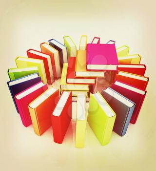 Colorful books on a white background. 3D illustration. Vintage style.
