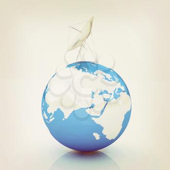 SAT and planet earth on a white background. 3D illustration. Vintage style.