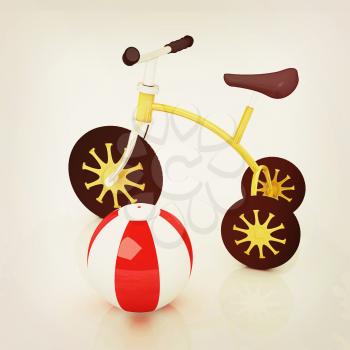 children's bike with colorful aquatic ball on white background. 3D illustration. Vintage style.