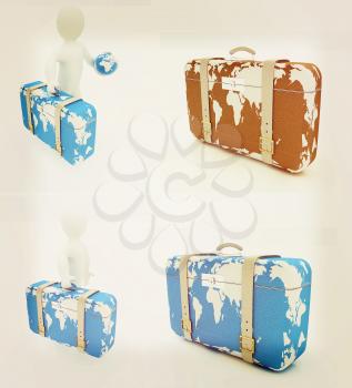 Suitcase for travel set on a white background. 3D illustration. Vintage style.