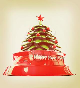 Christmas tree on a white background. 3D illustration. Vintage style.