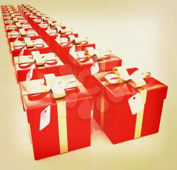 Bright christmas gifts on a white background. 3D illustration. Vintage style.