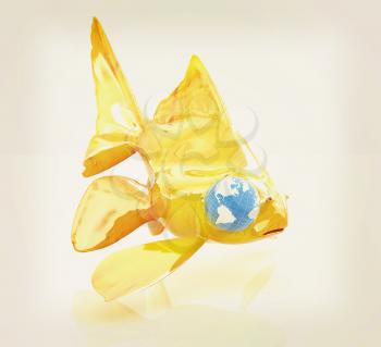 Conceptual image: goldfish with the earth instead of eyes. Global ecological Concept. 3D illustration. Vintage style.