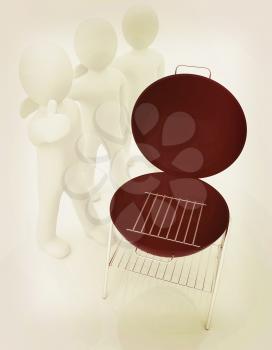 3d man with barbeque isolated on white . 3D illustration. Vintage style.