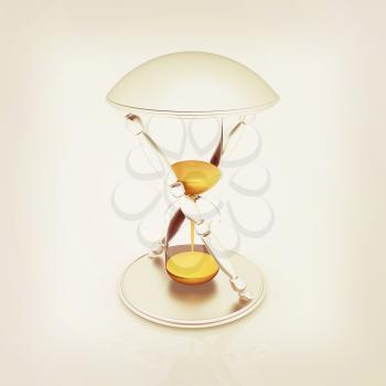 Transparent hourglass isolated on white background. Sand clock icon 3d illustration. . 3D illustration. Vintage style.