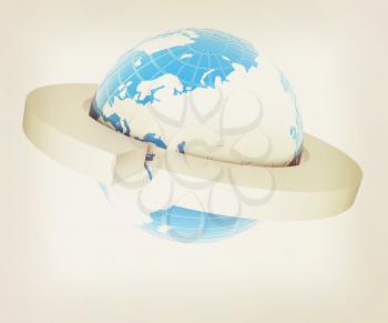 Earth and two poles isolated on white background . 3D illustration. Vintage style.
