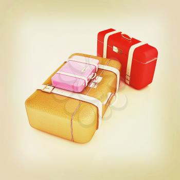 Traveler's suitcases. Family travel concept. 3D illustration. Vintage style.