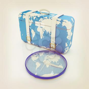 Suitcase for travel. 3D illustration. Vintage style.