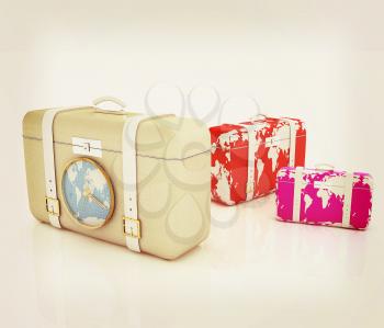 Suitcases for travel. 3D illustration. Vintage style.