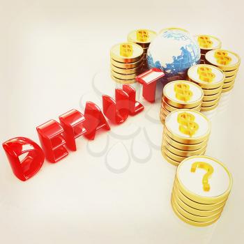 Question mark in the form of gold coins with dollar sign on a white background. 3D illustration. Vintage style.