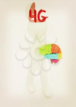 3d people - man with half head, brain and trumb up. 4g modern internet network. 3D illustration. Vintage style.