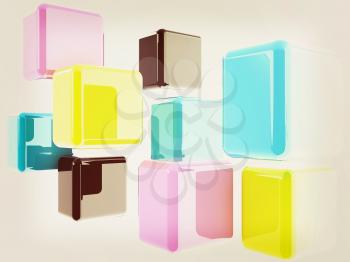 Glossy CMYK cubes on white . 3D illustration. Vintage style.