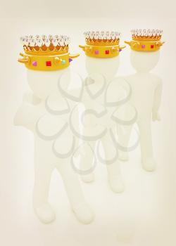 3d people - mans, persons with a golden crown. Kings. 3D illustration. Vintage style.