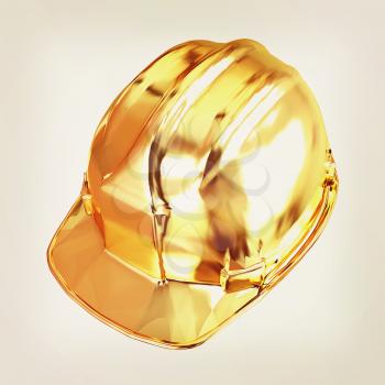 gold hard hat. 3D illustration. Vintage style.