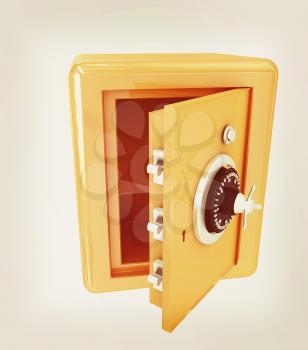 Security metal safe with empty space inside . 3D illustration. Vintage style.