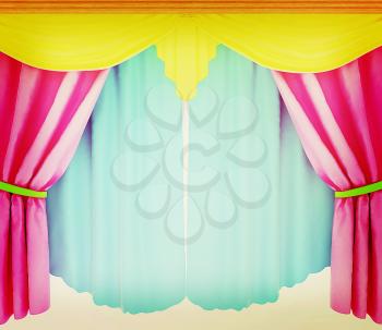 Colorfull curtains isolated on a white background . 3D illustration. Vintage style.