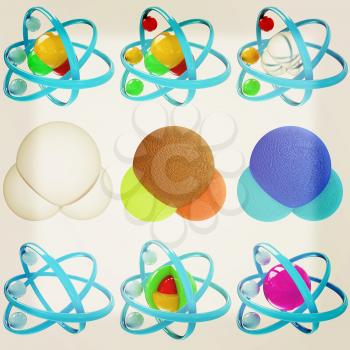 Set of 3d illustration of a leather water molecule isolated on white background. 3D illustration. Vintage style.