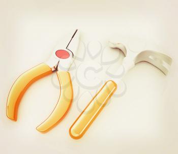 pliers and hammer. 3D illustration. Vintage style.