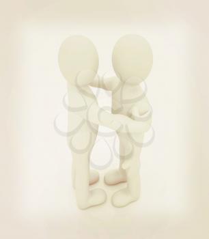 3d people hug . 3D illustration. Vintage style.
