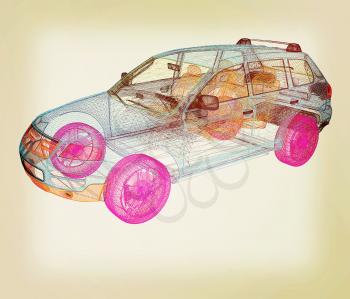 Model cars. 3d render . 3D illustration. Vintage style.