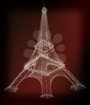 3d Eiffel Tower render. 3D illustration. Vintage style.