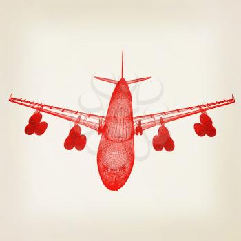 Airplane. 3D illustration. Vintage style.