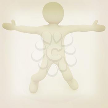 3d man isolated on white. Series: morning exercises - flexibility exercises and stretching. 3D illustration. Vintage style.