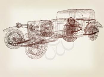 3d model retro car. 3D illustration. Vintage style.