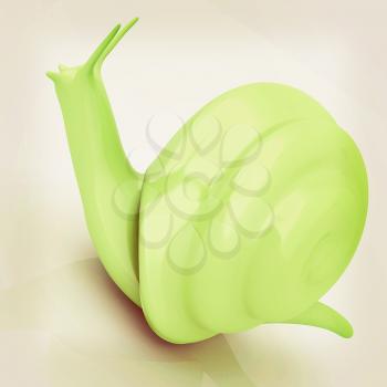 3d fantasy animal, snail on white background . 3D illustration. Vintage style.
