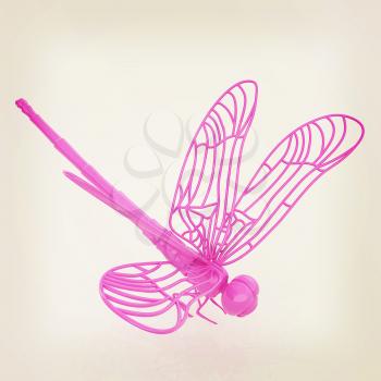 Dragonfly. 3D illustration. Vintage style.