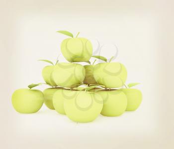 Piramid of apples on a white. 3D illustration. Vintage style.
