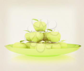 apples in a plate on white. 3D illustration. Vintage style.