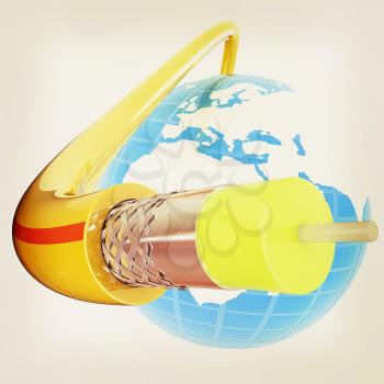 Cable for high tech connect and Earth. 3D illustration. Vintage style.