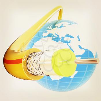 Cable for high tech connect and Earth. 3D illustration. Vintage style.