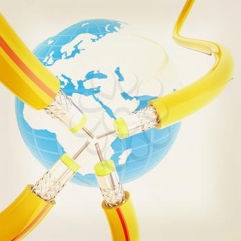 Cables for high tech connect and Earth. 3D illustration. Vintage style.