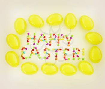 Easter eggs as a Happy Easter greeting on white background. 3D illustration. Vintage style.