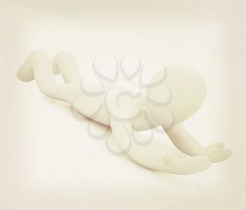 3D human lying. Empty hands specifically for your imagination: insert any advertisement. 3D illustration. Vintage style.