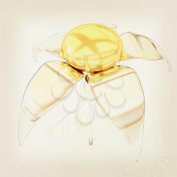 Chrome flower with a gold head . 3D illustration. Vintage style.