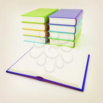 colorful real books on white background. 3D illustration. Vintage style.