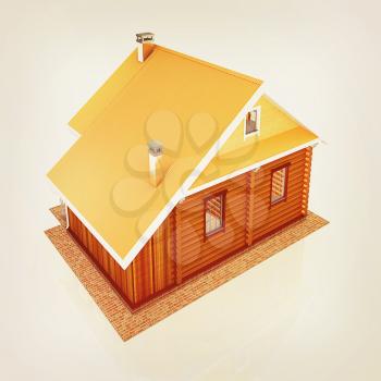 Wooden travel house or a hotel on a white background. 3D illustration. Vintage style.