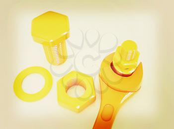Colorful wrench to tighten the screws on a white background. 3D illustration. Vintage style.