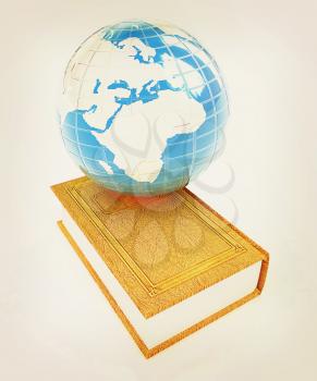 leather real book and Earth. 3D illustration. Vintage style.