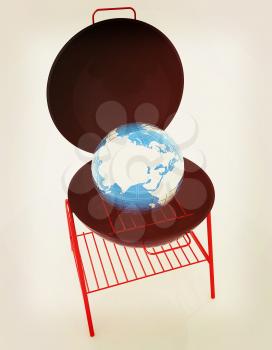 Oven barbecue grill and earth on a white background. 3D illustration. Vintage style.