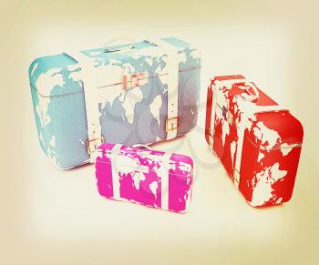 suitcases for travel . 3D illustration. Vintage style.