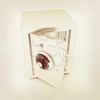 Security metal safe with empty space inside . 3D illustration. Vintage style.